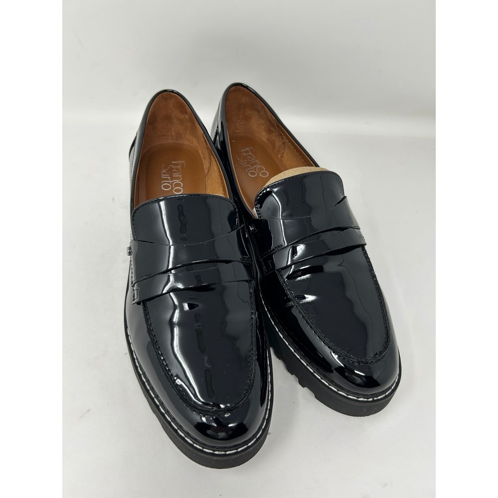 Franco Sarto Balin Chunky Loafers Womens Size 9 Black Patent Lug Sole Shoes
